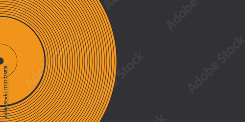 A close-up view of a vibrant orange vinyl record with concentric grooves on a dark grey background, suggesting music, retro style, or audio.