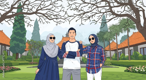 Modern Muslim Friends Enjoying Time Together Outdoors