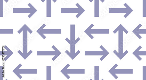 Tiled pattern of grey arrows pointing various directions on white