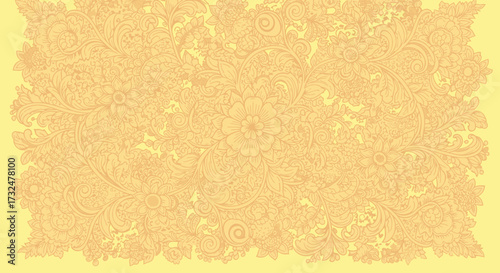 Ornate light yellow floral pattern on a matching background