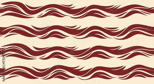 Wavy pattern deep red waves on a cream background