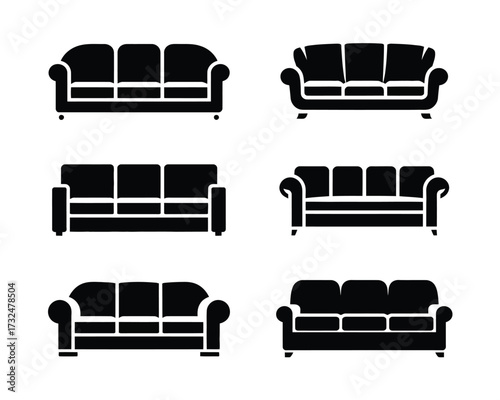 Collection of scalable vector sofa illustrations for interior design and furniture concepts silhouette vector illustration white background