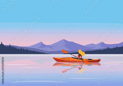 Wallpaper Mural Kayaking adventure at tranquil lake scenic landscape outdoor activity serene environment wide angle view Torontodigital.ca