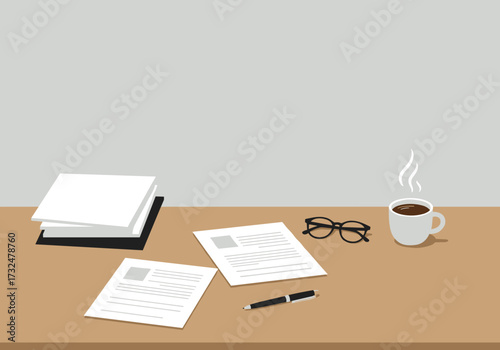 Document review session with coffee on desk home office setup business environment minimalist view