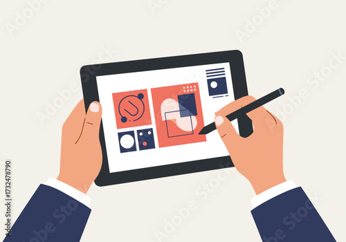 Creative digital process home office tutorial content minimalist environment top-down view graphic design techniques