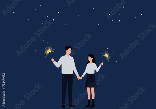 New year celebration with sparklers outdoors digital nighttime couple festive atmosphere