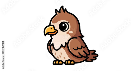 Adorable cartoon hawk illustration standing against a plain backdrop showing simplicity and clarity