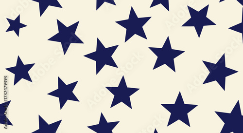 Starry Field Navy stars of varying sizes scatter across an off-white field in a repeat pattern