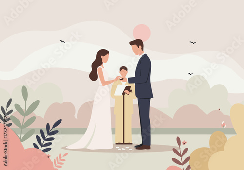 Wedding ceremony with family outdoor park soft background romantic concept