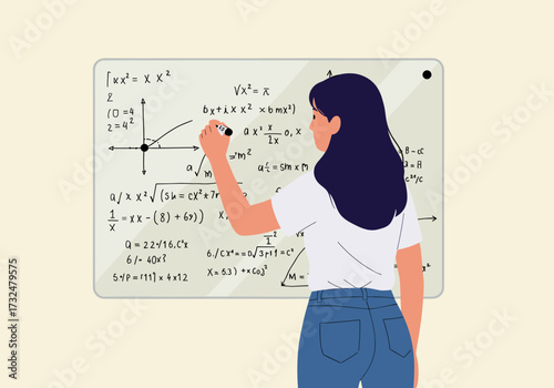 Mathematics lesson in classroom student solving equations educational content indoor environment side view learning concept
