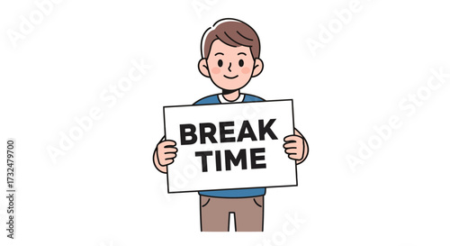 Cartoon character promoting relaxation and pause during work or study routine