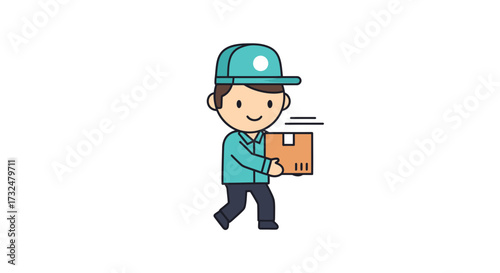 Cartoon delivery person carrying package for speedy courier services efficiently