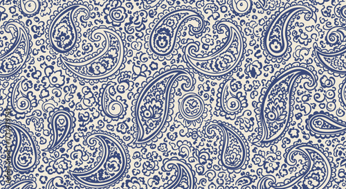 Blue paisley pattern on cream