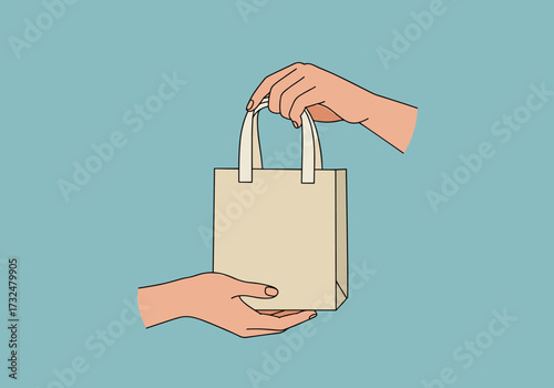 Exchange of a shopping bag retail store minimalistic style view consumerism concept
