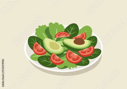 Healthy salad with avocado and tomatoes kitchen food bright vibrant fresh ingredients
