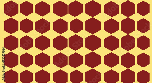 Maroon hexagons on a light yellow field form a regular pattern