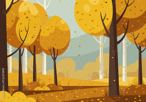 Autumn leaves falling in a serene forest nature tranquil environment vibrant colors