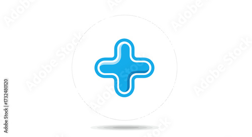 Charming rounded plus symbol in azure blue within a pristine white circle backdrop