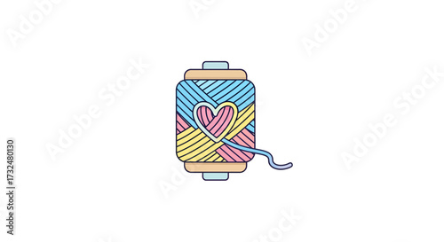 Charming pastel yarn spool with heart design, symbolizing affection and creativity craft projects