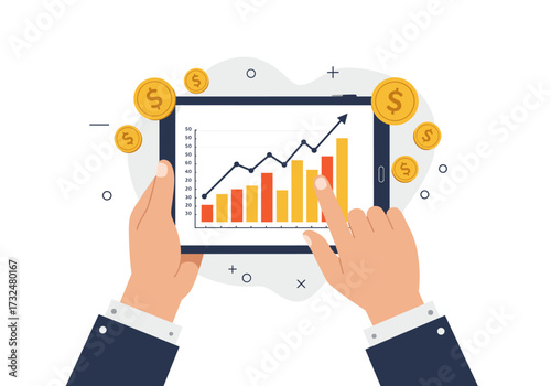 Analyzing business growth through data visualization office infographic digital environment financial insights