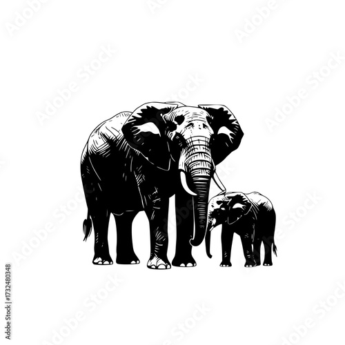 Vector art of family of elephants walking together