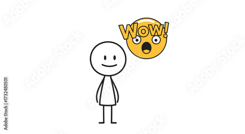Delighted stick figure experiences astonishment, an expression of positive surprise