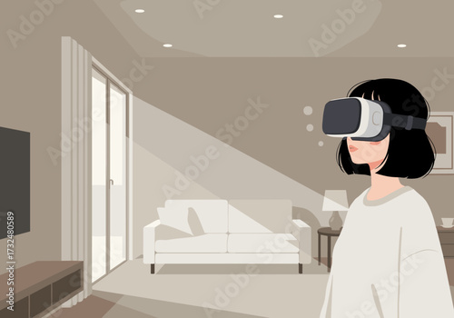 Virtual reality experience modern living room digital contemporary eye-level immersive technology