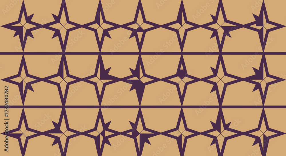 Naklejka premium Repeating star pattern with geometric border on a tan backdrop