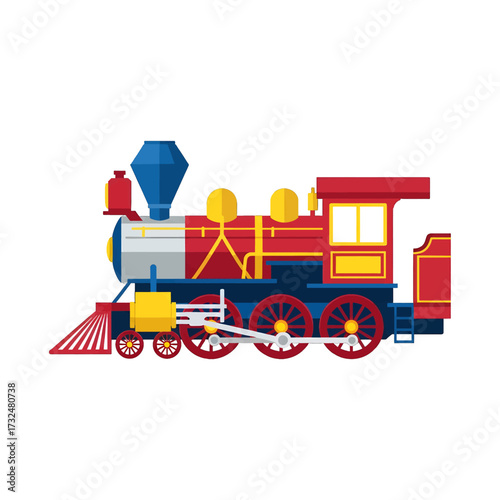 Colorful Steam Train Illustration on White Background.