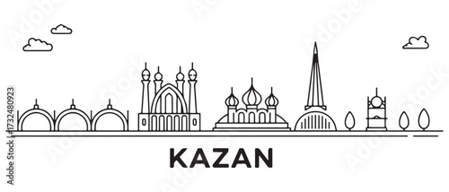 Kazan Line Art skyline horizontal banner. Kazan, Russia. with white background