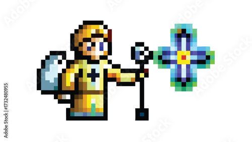 Pixel Art Healer Character Sprite, 16-bit Support Class for RPG Game
