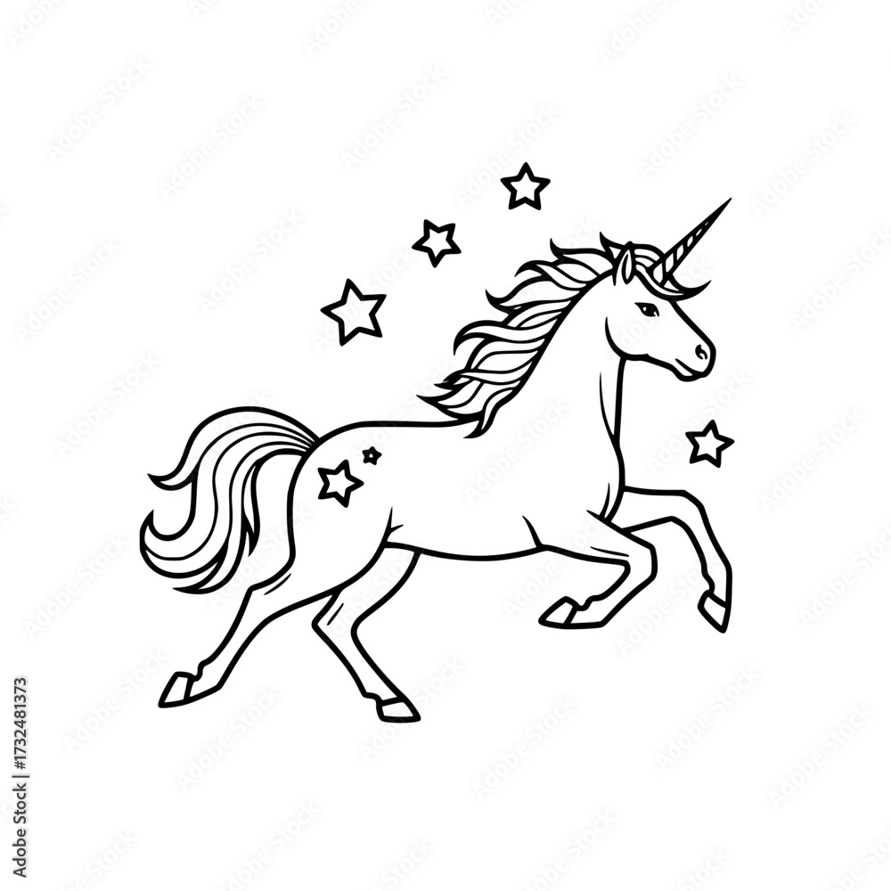 Obraz premium Vector art of majestic unicorn silhouette with stars