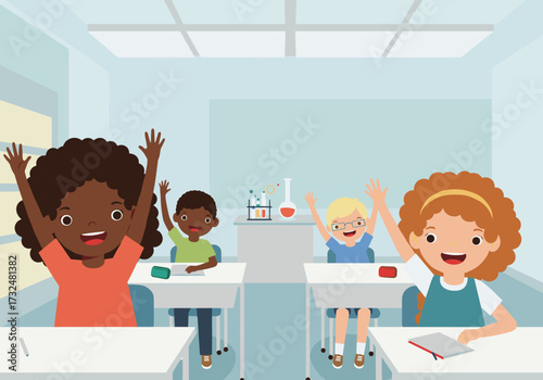 Engaging classroom activity with students in a science lab educational environment cheerful atmosphere