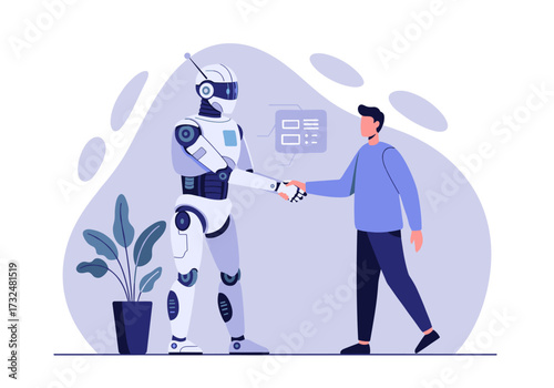 Robot interaction with human in modern office digital professional environment futuristic viewpoint