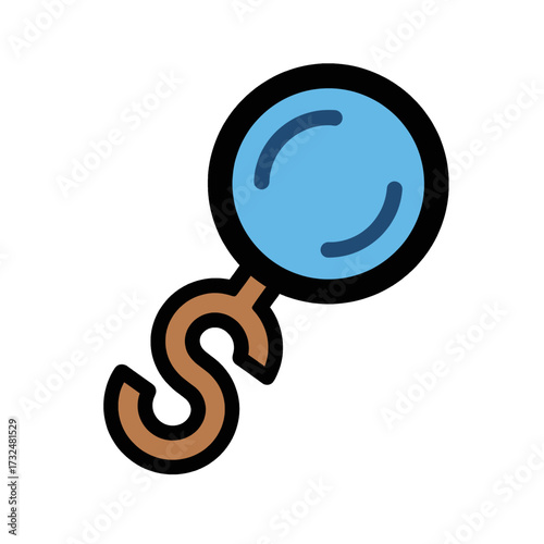 Magnifying glass icon focusing on the letter S, clear and concise.