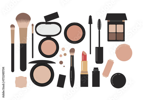 Makeup application essentials beauty graphic design creative space top-down view and fashion inspiration