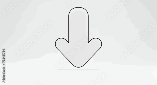 Minimalist downward arrow illustration with soft shadows on a neutral background surface
