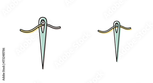 Minimalist illustration featuring sewing needles and thread on a plain black background