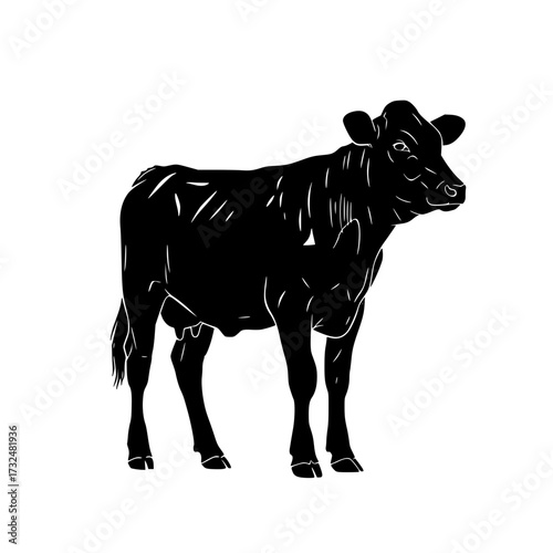 Vector art of black and white cow standing sideways