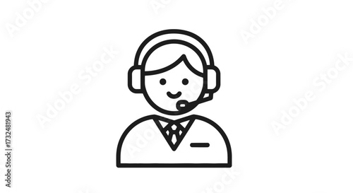 Minimalistic vector illustration depicting customer service representative isolated on black
