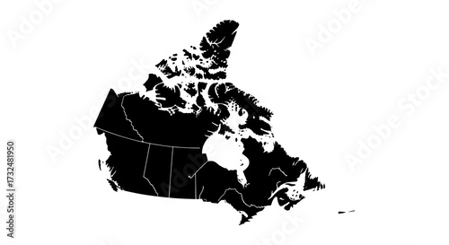 Monochrome depiction of the detailed geographical outline and provinces of Canada