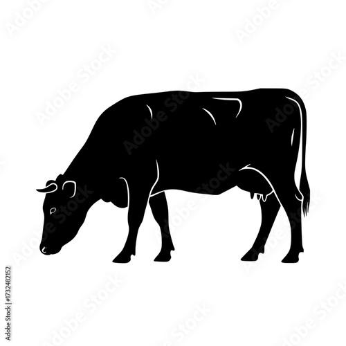 Vector art of black silhouette of cow grazing
