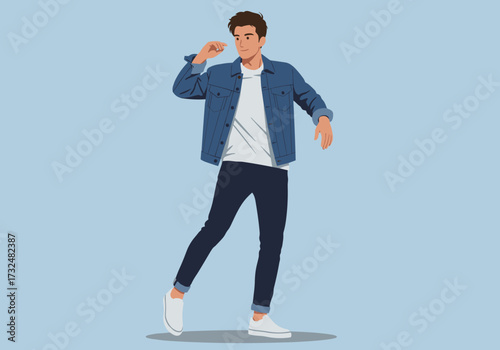 Energetic young man dancing background digital vibrant atmosphere view contemporary style