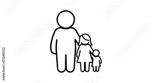 Stylized depiction of a single father with his two daughters, represented as simple line drawings