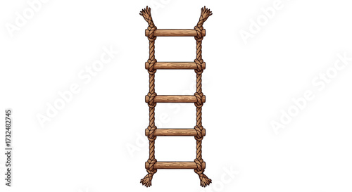 Suspended nautical rope ladder with wooden steps offering vertical access solution