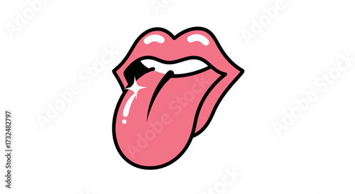 Vibrant and playful pink lips with tongue out cartoon icon illustration on white backdrop