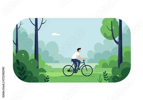 Biking adventure forest trail nature side view outdoor exercise for relaxation