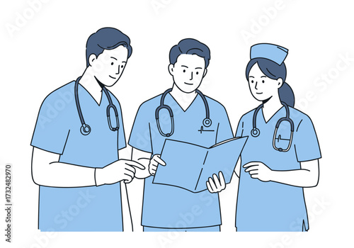Healthcare professionals collaborating on patient care medical office illustrative bright environment teamwork concept