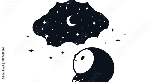 Whimsical dreamer gazing at a starry night sky filled with celestial wonders