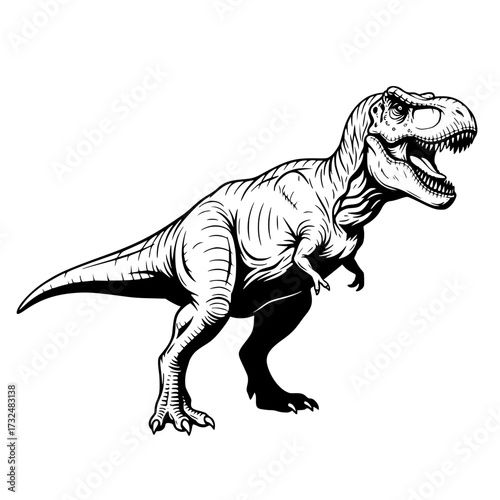 Vector art of black and white illustration of a trex dinosaur